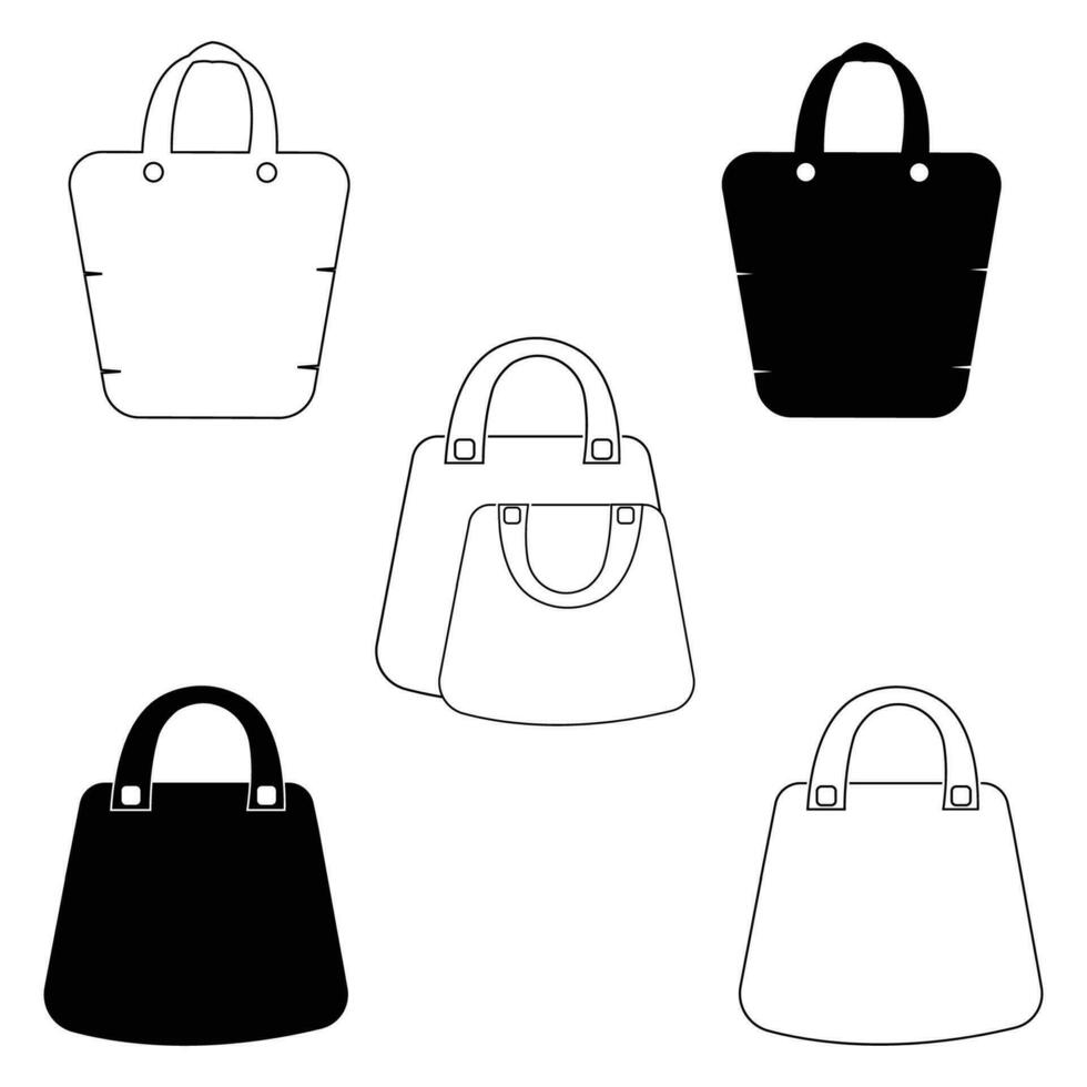 Shopping bag outline vector. Paper bag icon isolated on white background. vector