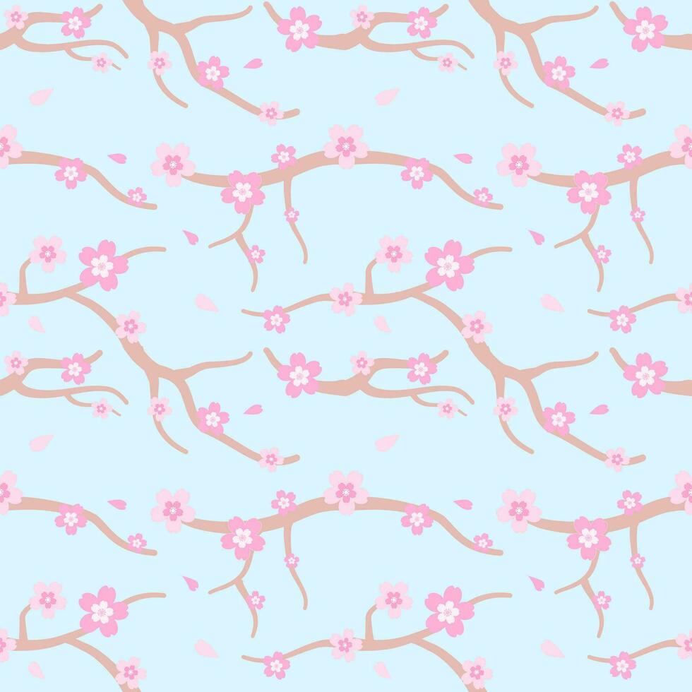 Seamless pattern of sukura, cherry blossom flowers in spring vector with sky background