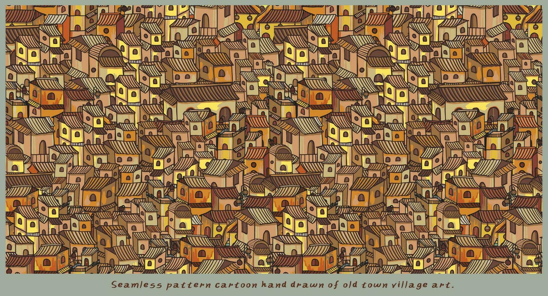 01 Seamless pattern hand drawn cartoon old village art vector