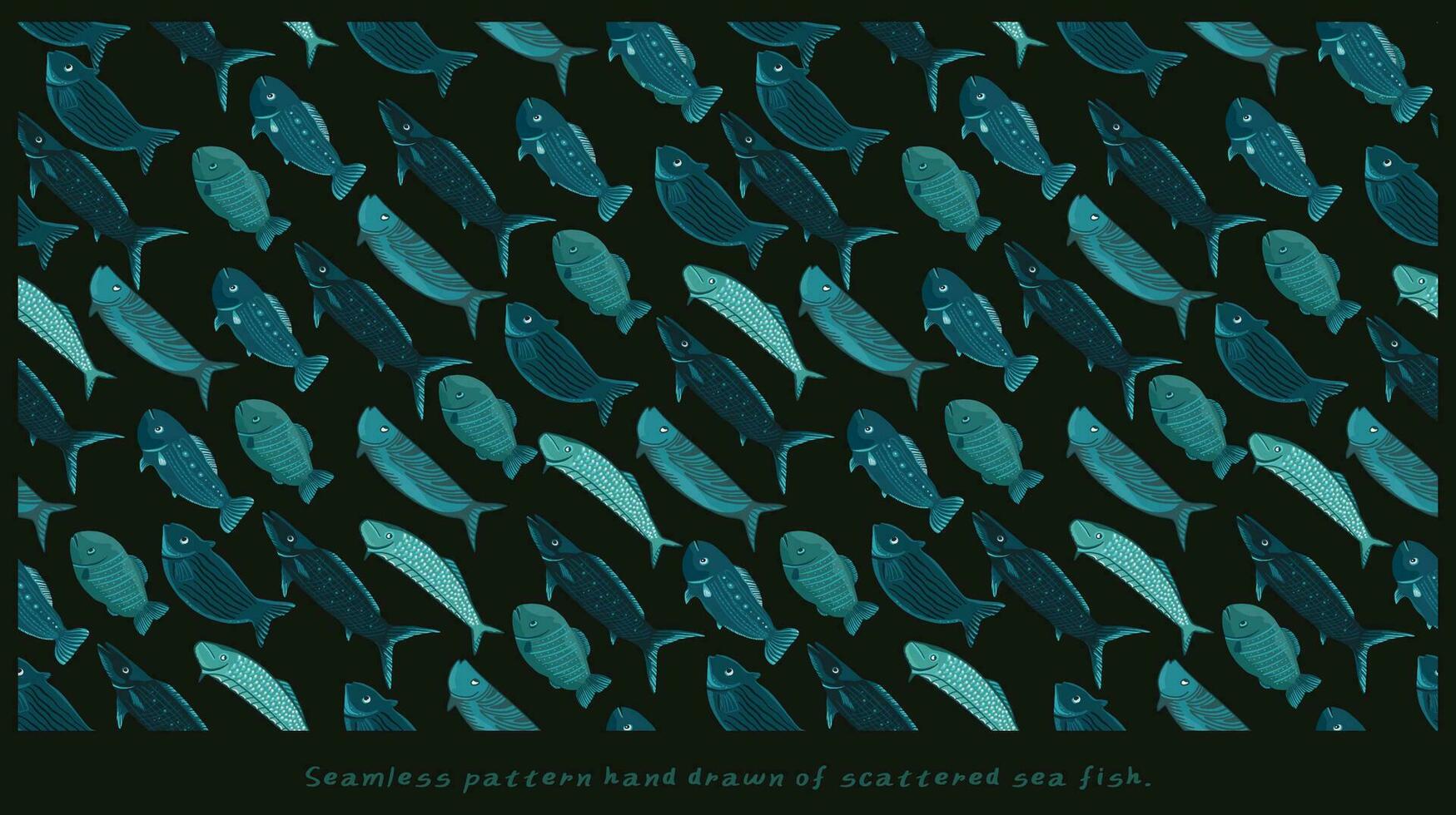 Seamless pattern hand drawn of scattered sea fish. vector