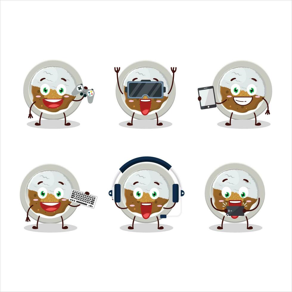 Coco ichibanya curry cartoon character are playing games with various cute emoticons vector