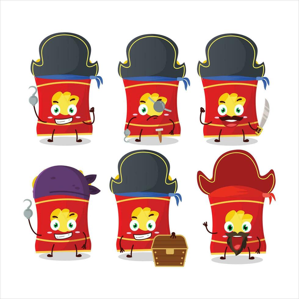 Cartoon character of potato chips with various pirates emoticons vector