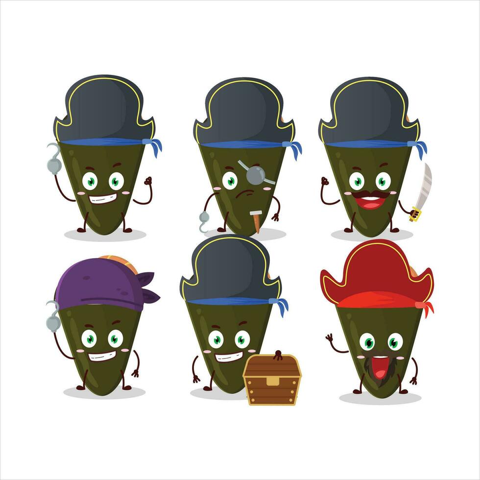 dibujos animados personaje de temaki con varios piratas emoticones vector