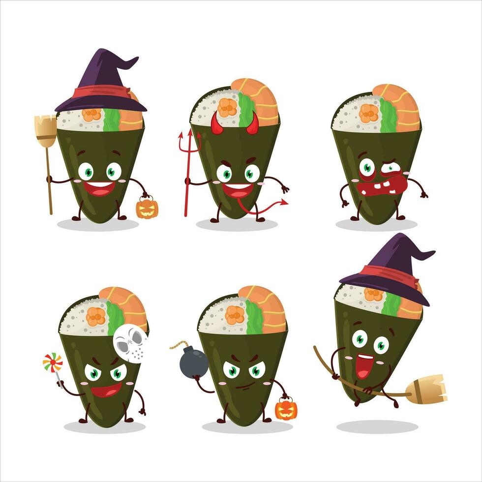 Halloween expression emoticons with cartoon character of temaki vector