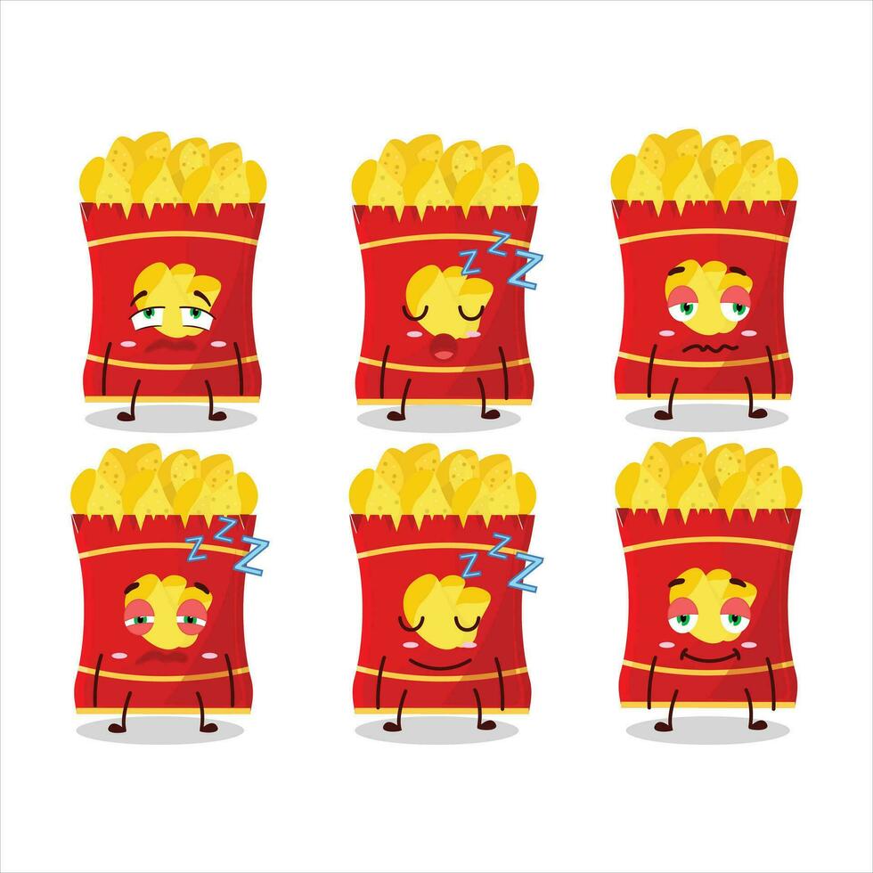 dibujos animados personaje de patata papas fritas con soñoliento expresión vector