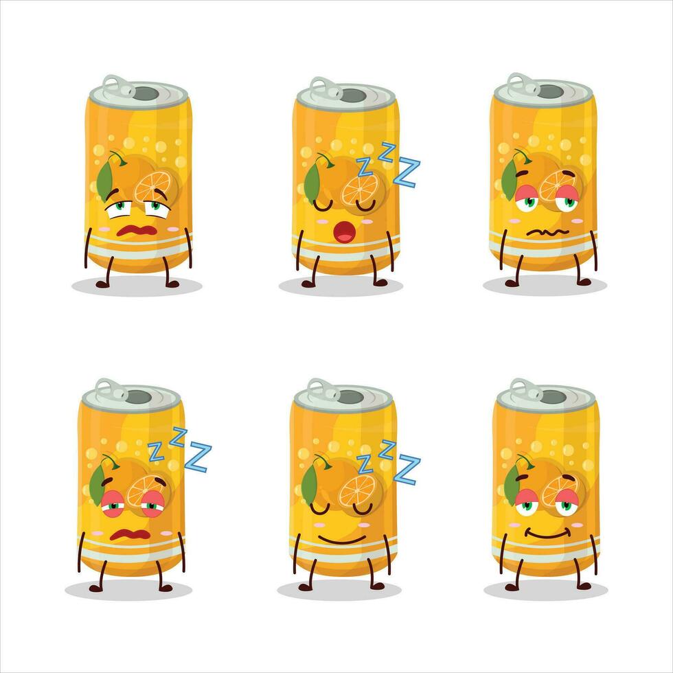 dibujos animados personaje de naranja soda lata con soñoliento expresión vector