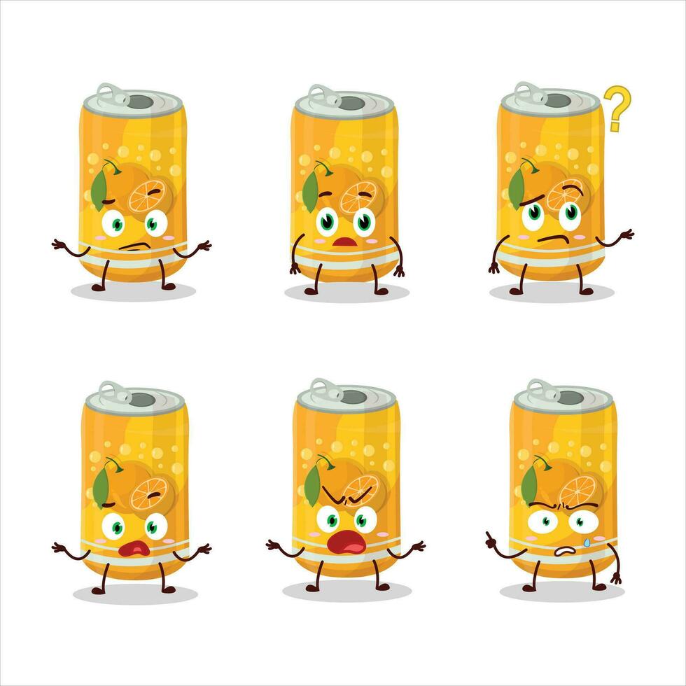 Cartoon character of orange soda can with what expression vector