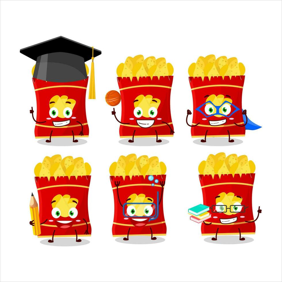 colegio estudiante de patata papas fritas dibujos animados personaje con varios expresiones vector