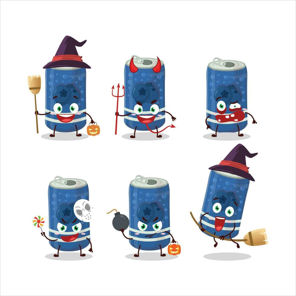 Halloween expression emoticons with cartoon character of berry soda can vector