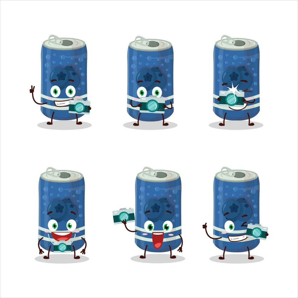Photographer profession emoticon with berry soda can cartoon character vector