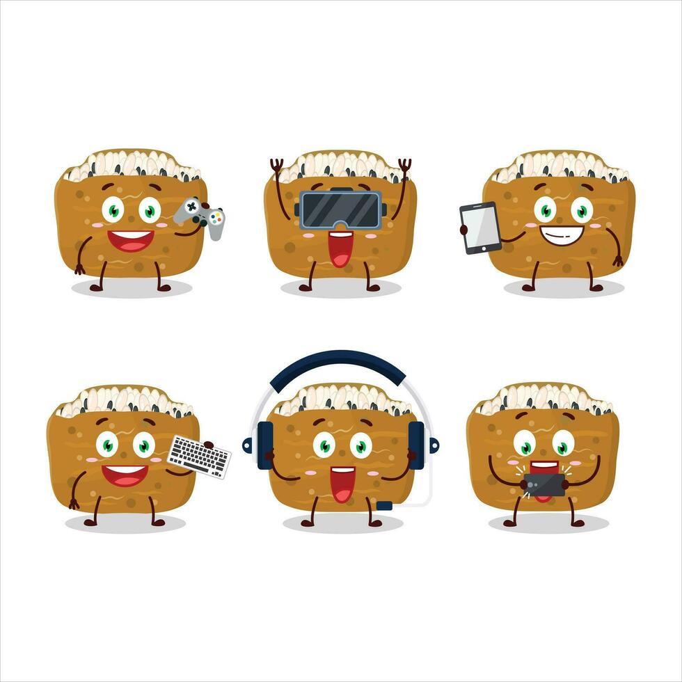 Inarizushi cartoon character are playing games with various cute emoticons vector