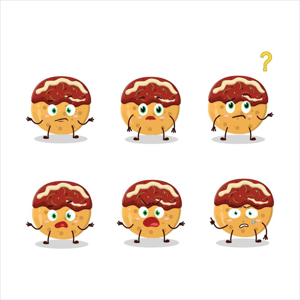 Cartoon character of takoyaki with what expression vector