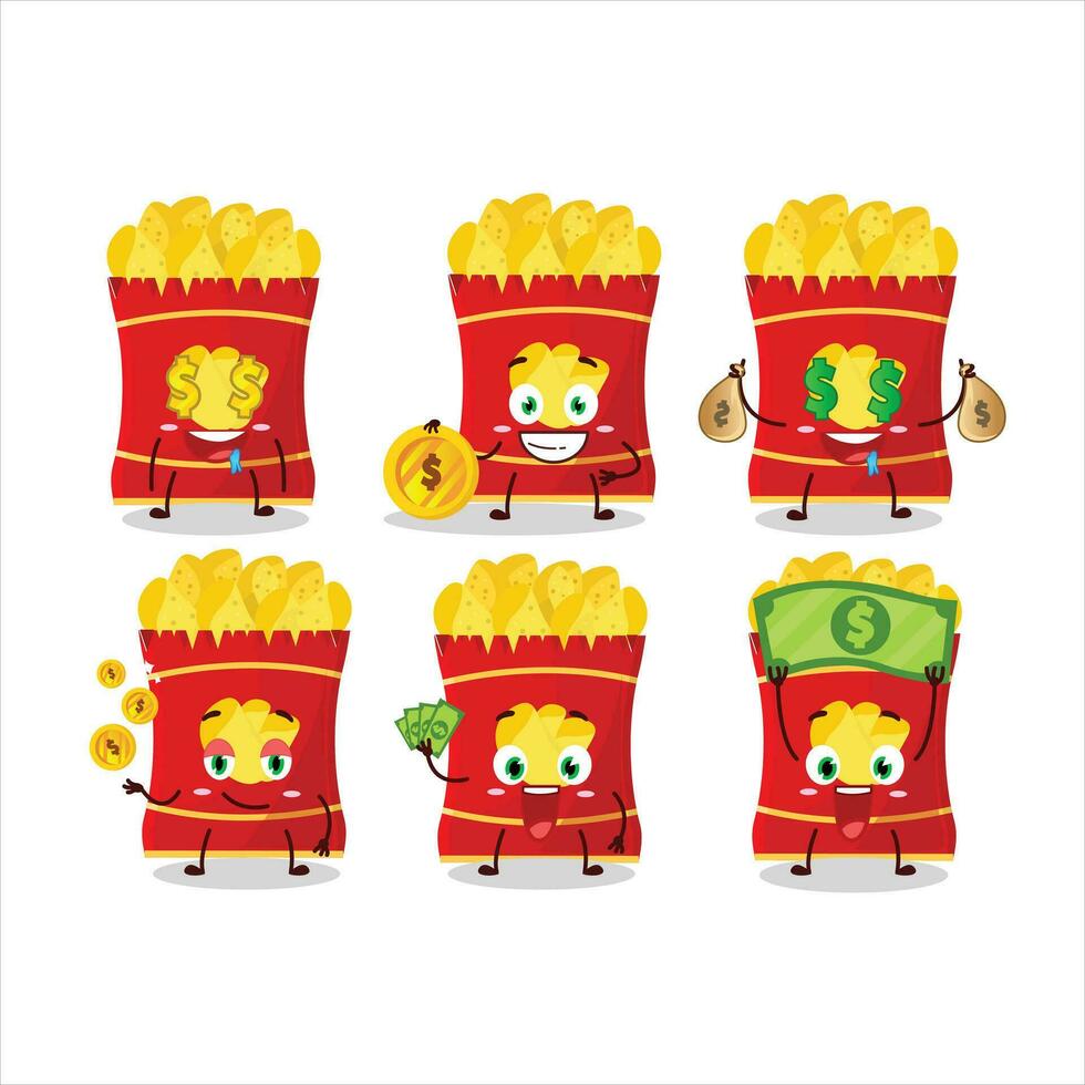 patata papas fritas dibujos animados personaje con linda emoticon traer dinero vector