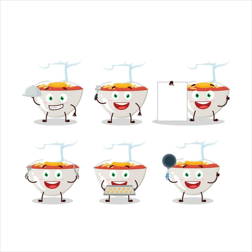 dibujos animados personaje de Gyudon con varios cocinero emoticones vector