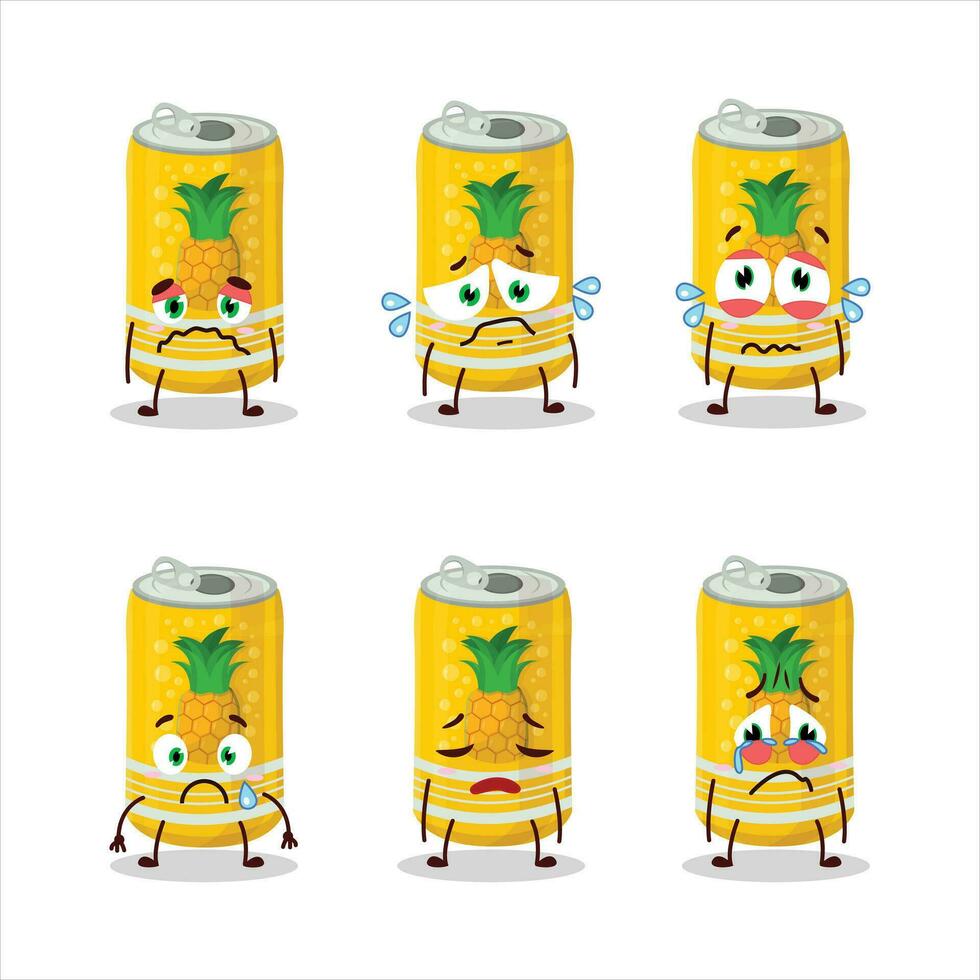 piña soda lata dibujos animados personaje con triste expresión vector