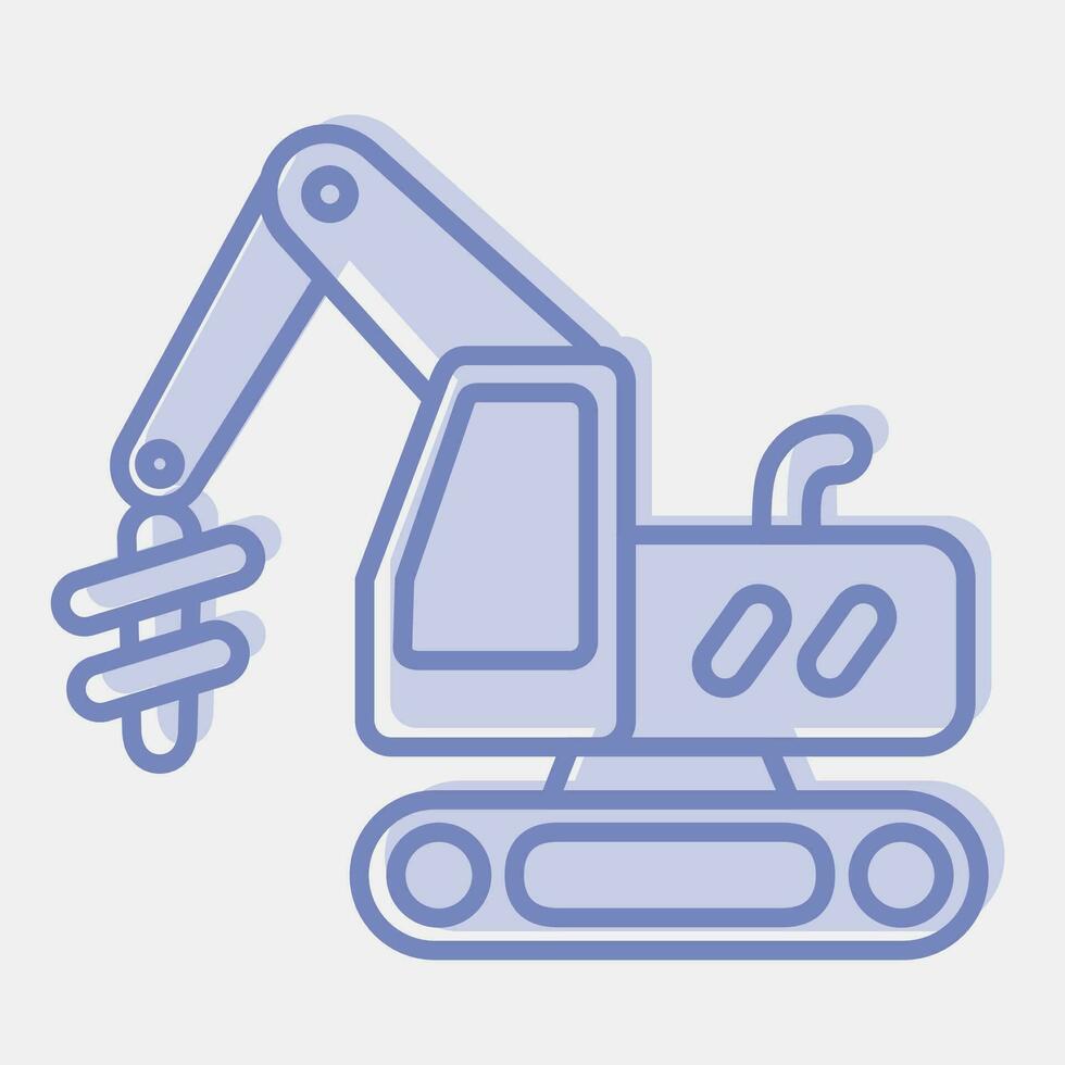 Icon earth drill excavator. Heavy equipment elements. Icons in two tone style. Good for prints, posters, logo, infographics, etc. vector