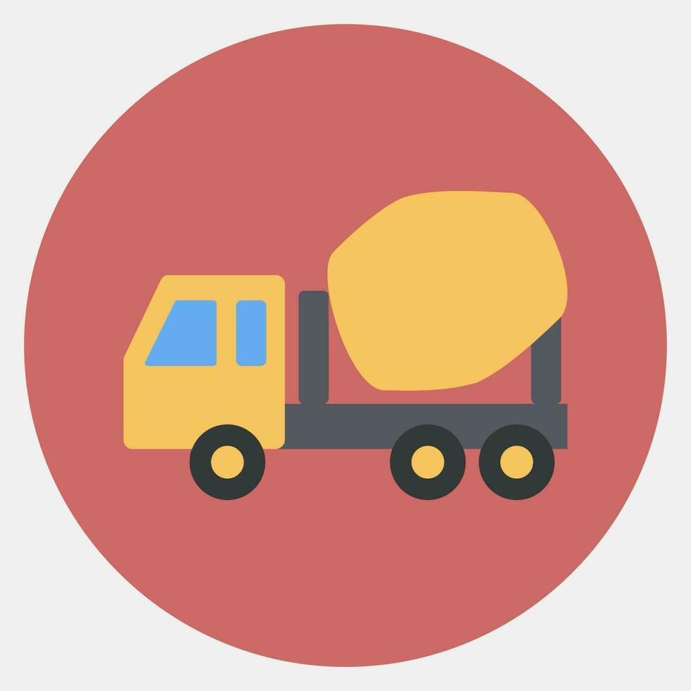 Icon concrete mixer truck. Heavy equipment elements. Icons in color mate style. Good for prints, posters, logo, infographics, etc. vector