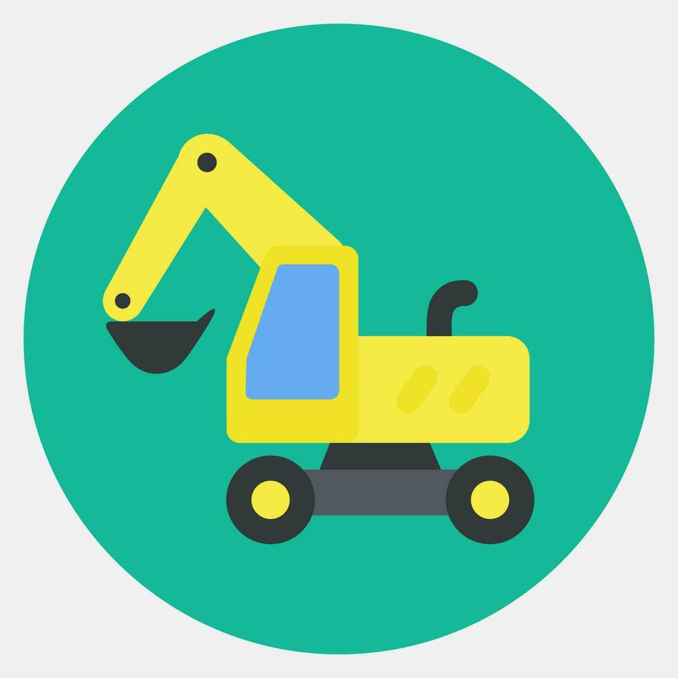 Icon wheeled excavator. Heavy equipment elements. Icons in color mate style. Good for prints, posters, logo, infographics, etc. vector