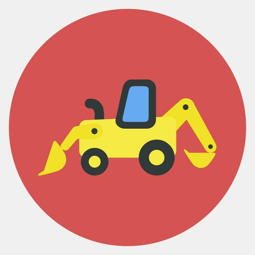 Icon backhoe. Heavy equipment elements. Icons in color mate style. Good for prints, posters, logo, infographics, etc. vector