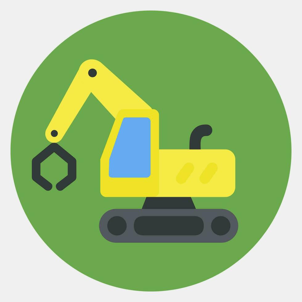 Icon tracked log loader excavator. Heavy equipment elements. Icons in color mate style. Good for prints, posters, logo, infographics, etc. vector