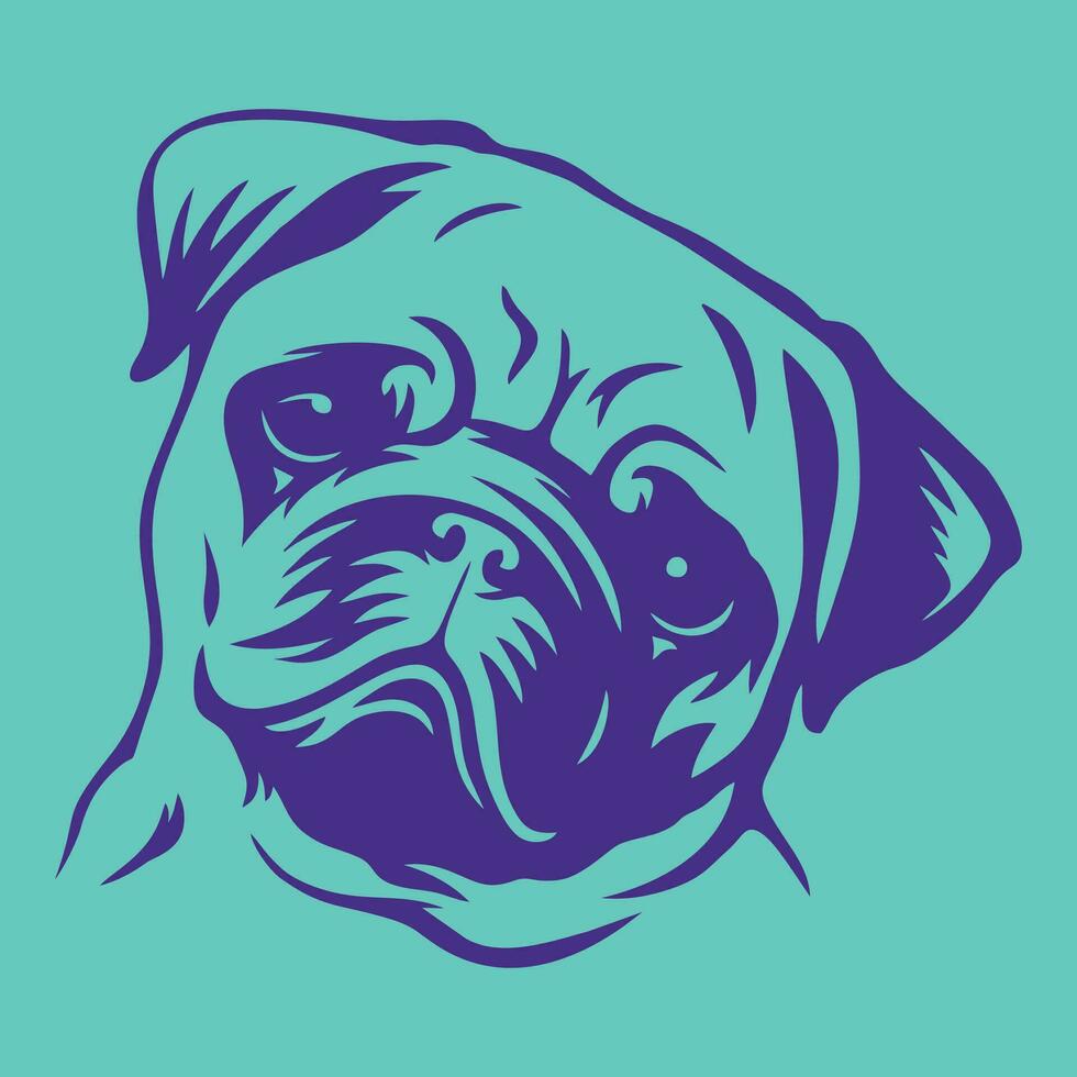 Pug Head Illustration in Duotone Style vector