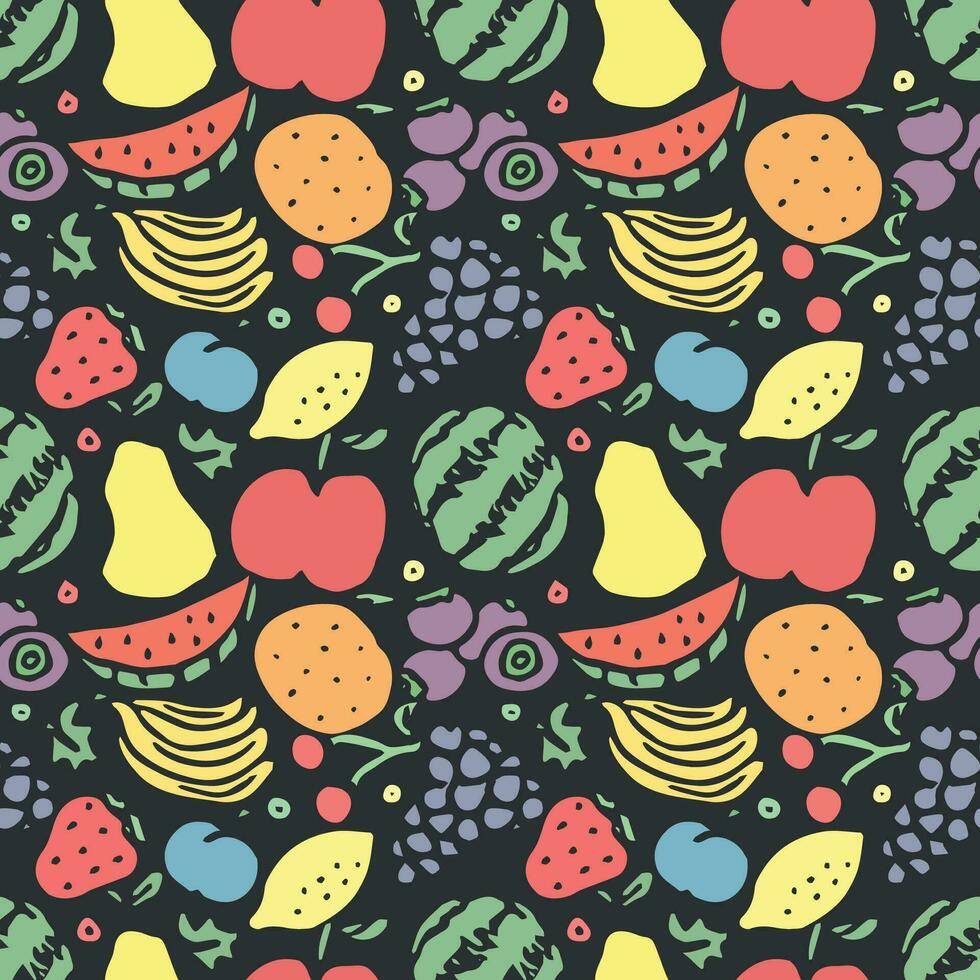 Seamless fruit pattern. doodle background with fruit icons. Fruit background vector