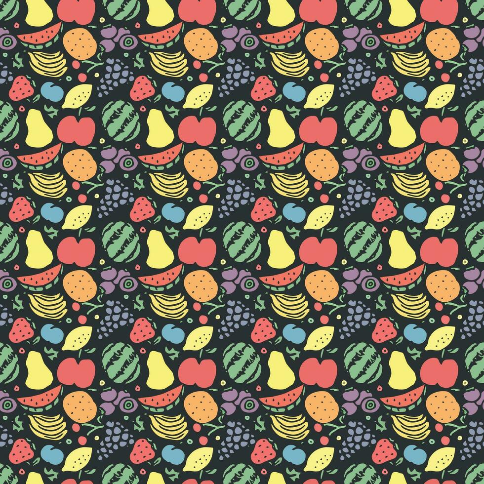 Seamless fruit pattern. doodle background with fruit icons. Fruit background vector