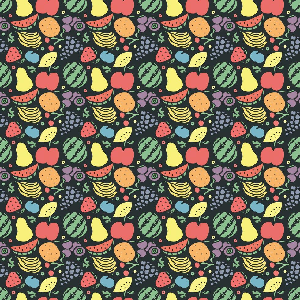 patrón de frutas sin fisuras. garabatear fondo con iconos de frutas. fondo de frutas vector