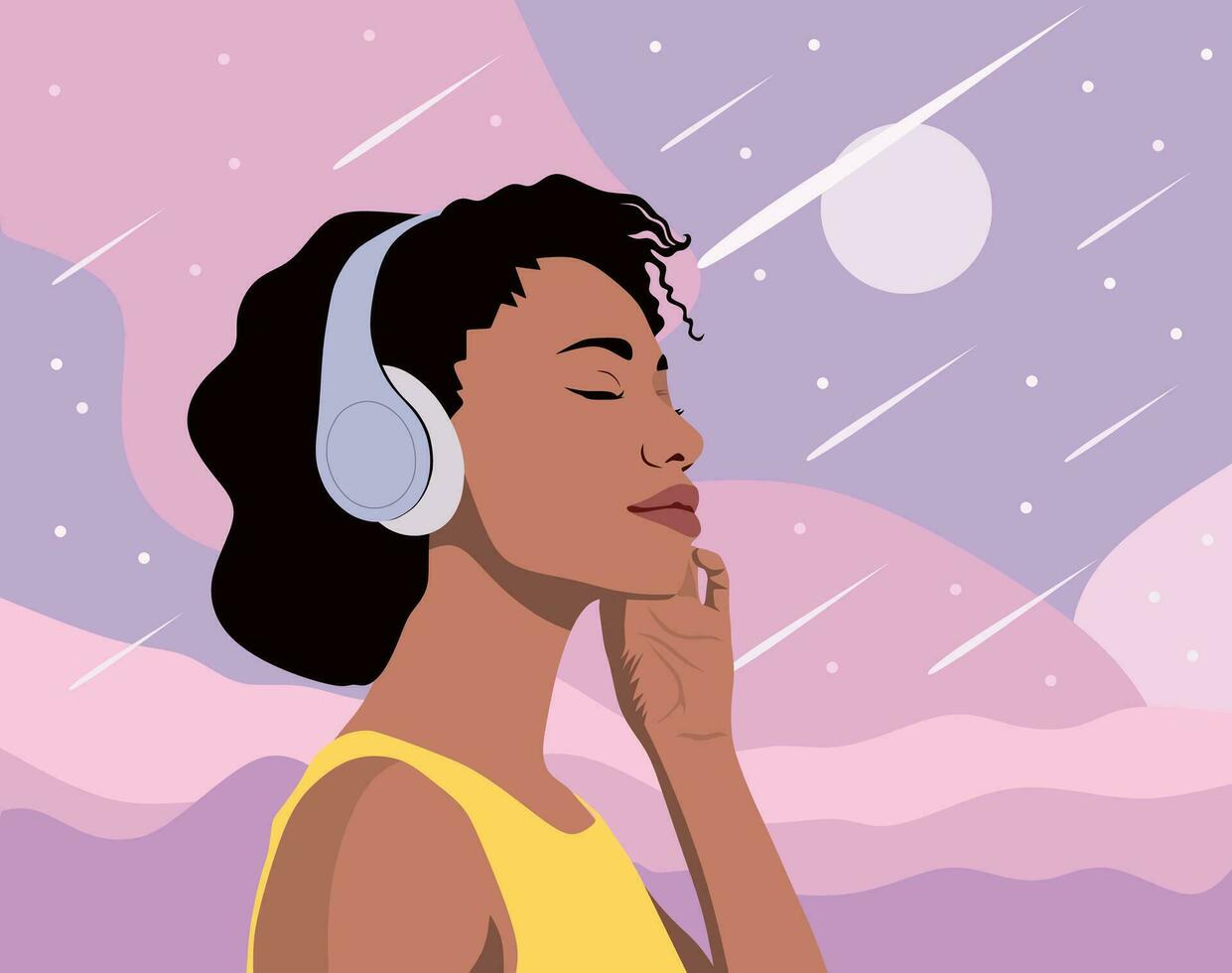 hermosa joven niña escuchando a música. disfrutar el música. inspiración vector