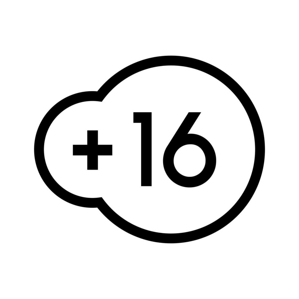 Prohibited under 16 symbol. Over 16 years old. Simple line sign icon vector