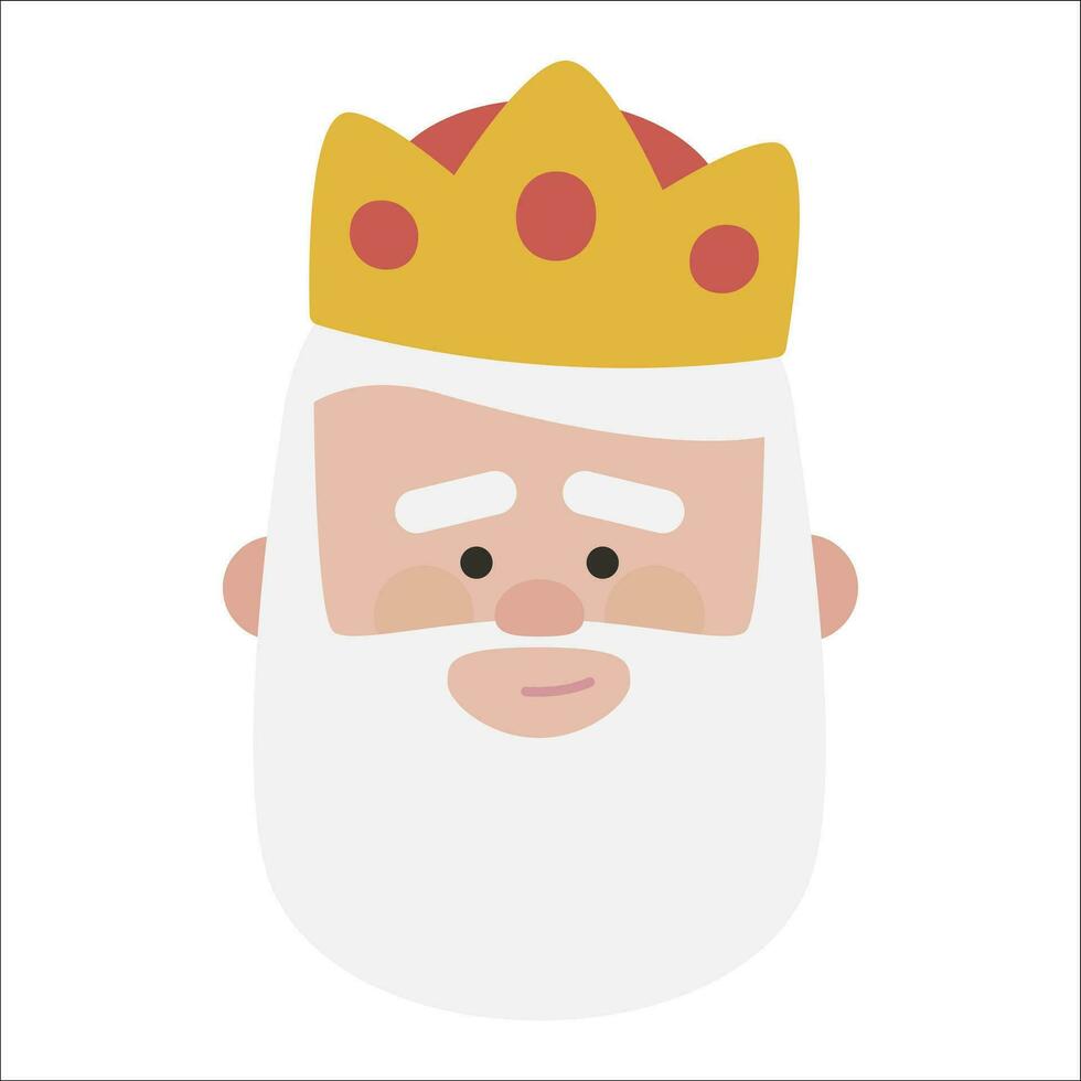 King of orient Melchor face. Christmas ornament isolated vectorized. Magi wise men. vector