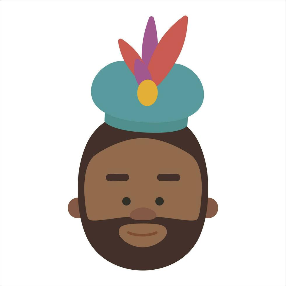 King of orient Baltasar face. Christmas ornament isolated vectorized. Magi wise men. vector