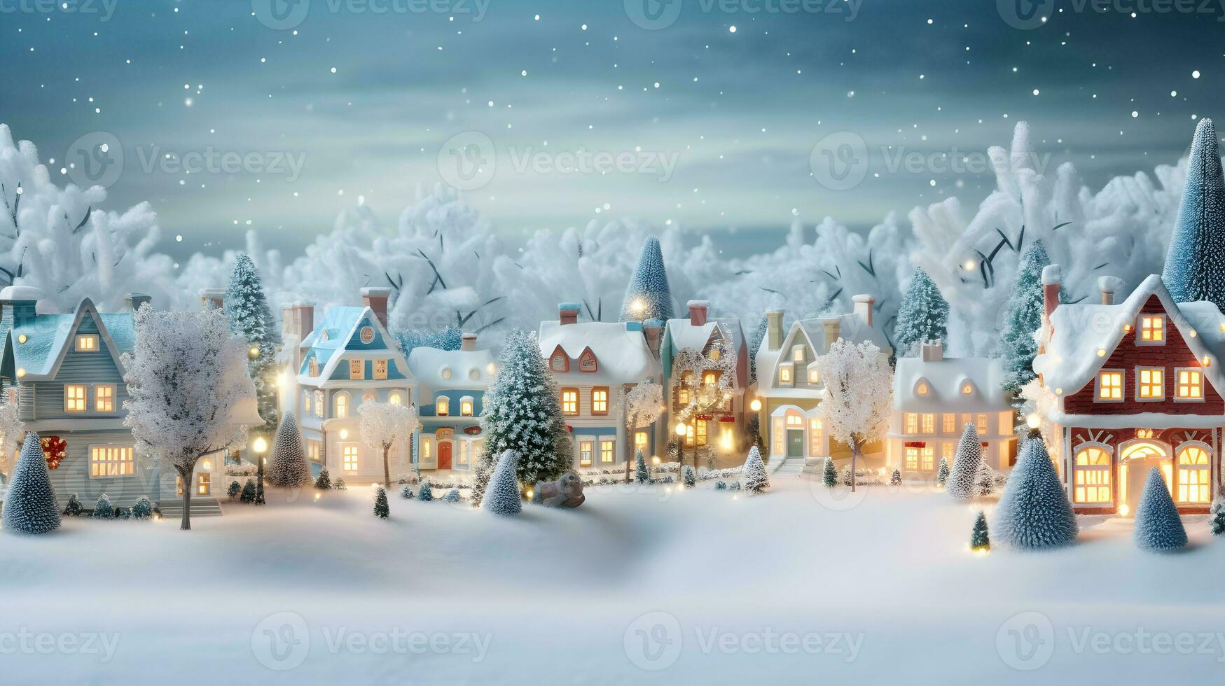 Christmas winter fairy village landscape. AI generated image photo