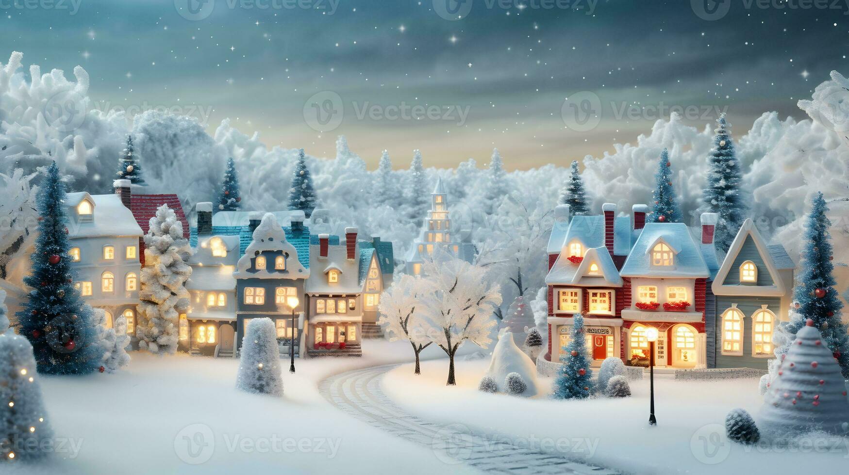 Christmas winter fairy village landscape. AI generated image photo