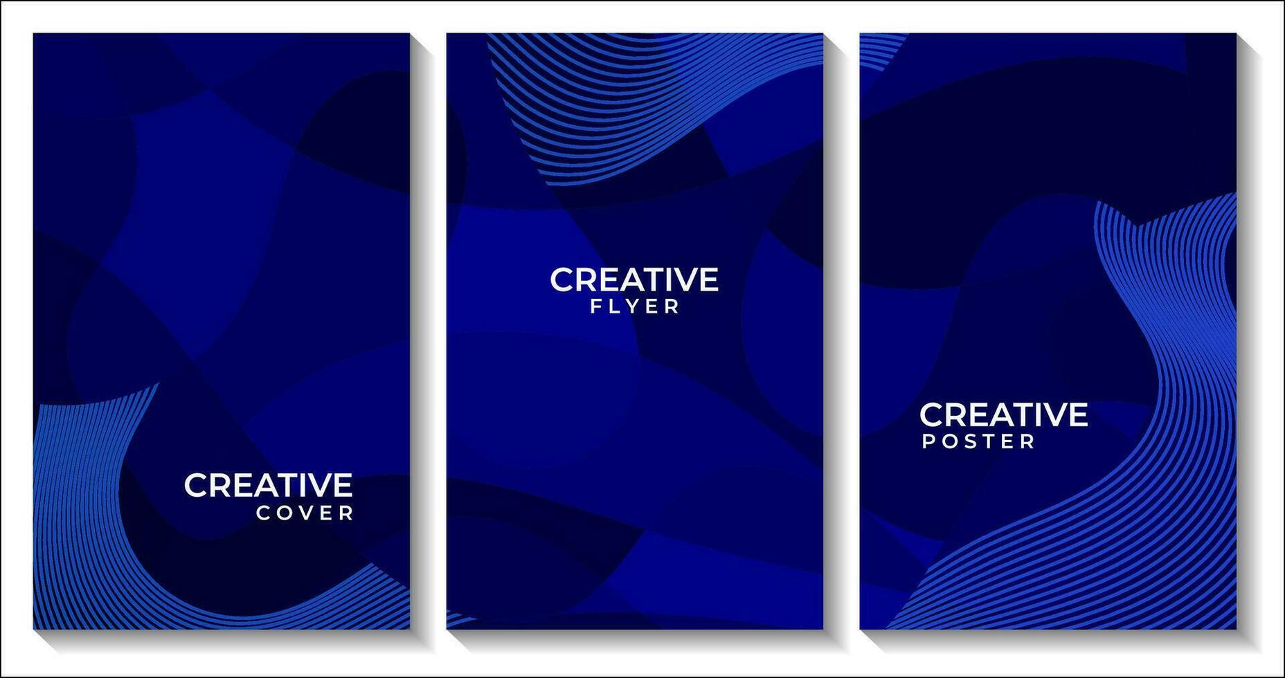 set of covers abstract dark blue dynamic background with lines vector