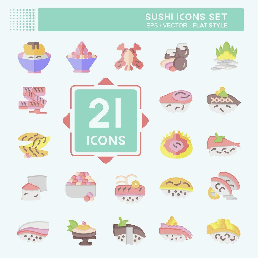 Icon Set Sushi. related to Japanese food symbol. flat style. simple design editable. simple illustration vector