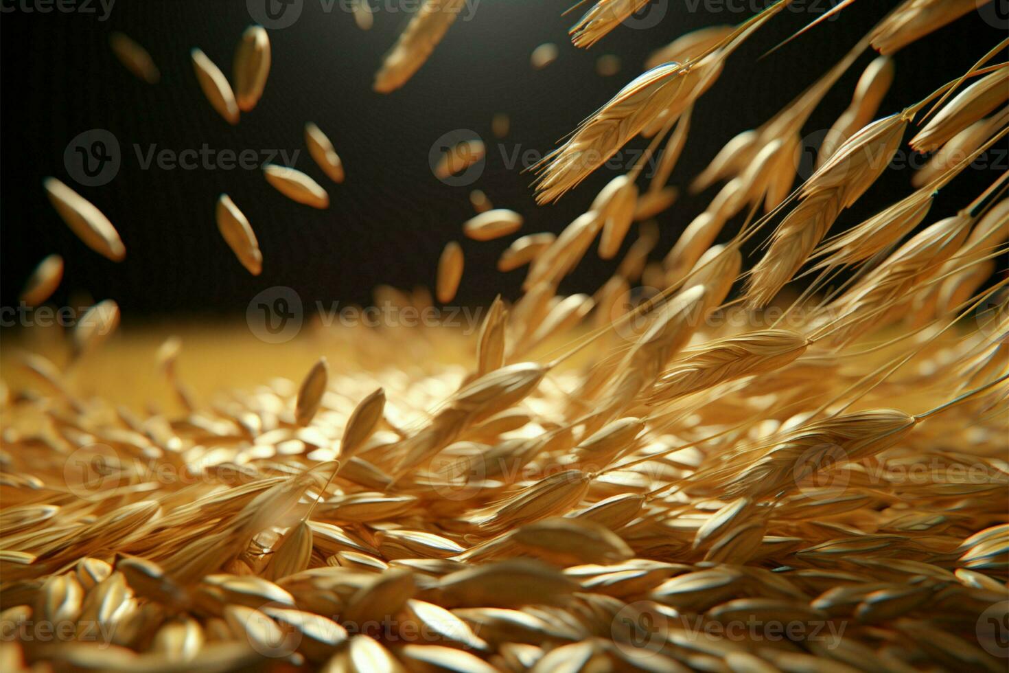 Wheat grains soaring through the air, a representation of agricultural products AI Generated photo