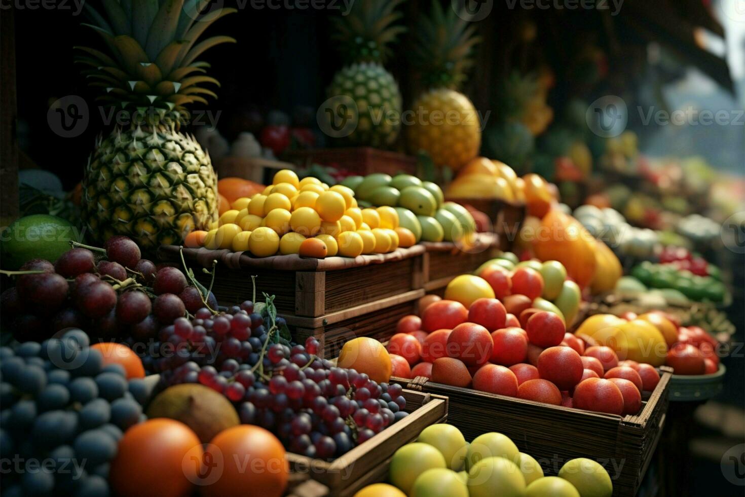 Exploring the streets for fresh fruits, a lively market experience AI Generated photo