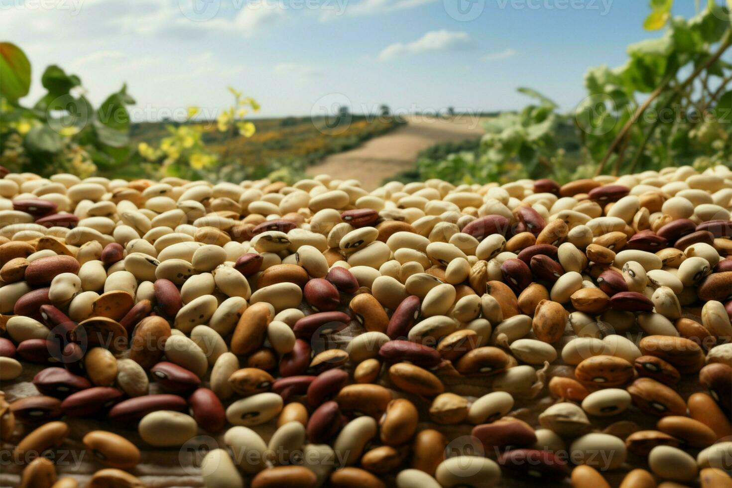 un paisaje de frijoles proporciona habitación para texto o diseño elementos ai generado foto