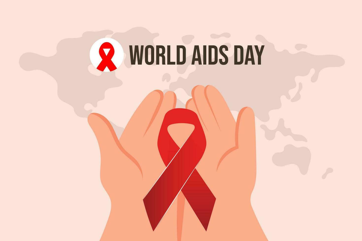 World aids day. Multiracial Hands and red ribbon vector