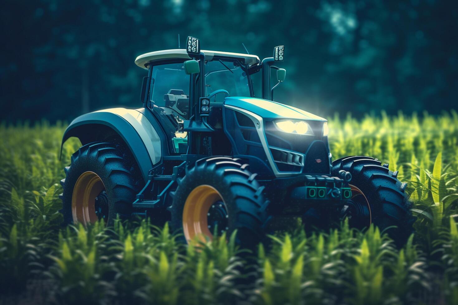 Agricultural tractor on the field. Tractor on the field. photo