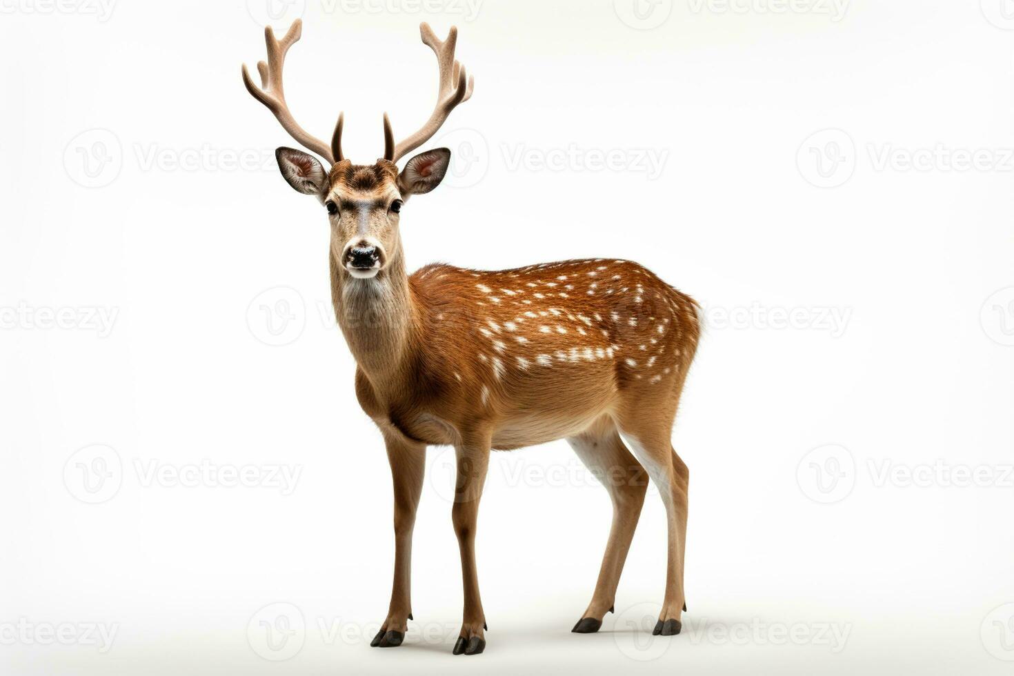 Portrait of a red deer with antlers on a white background AI Generated photo