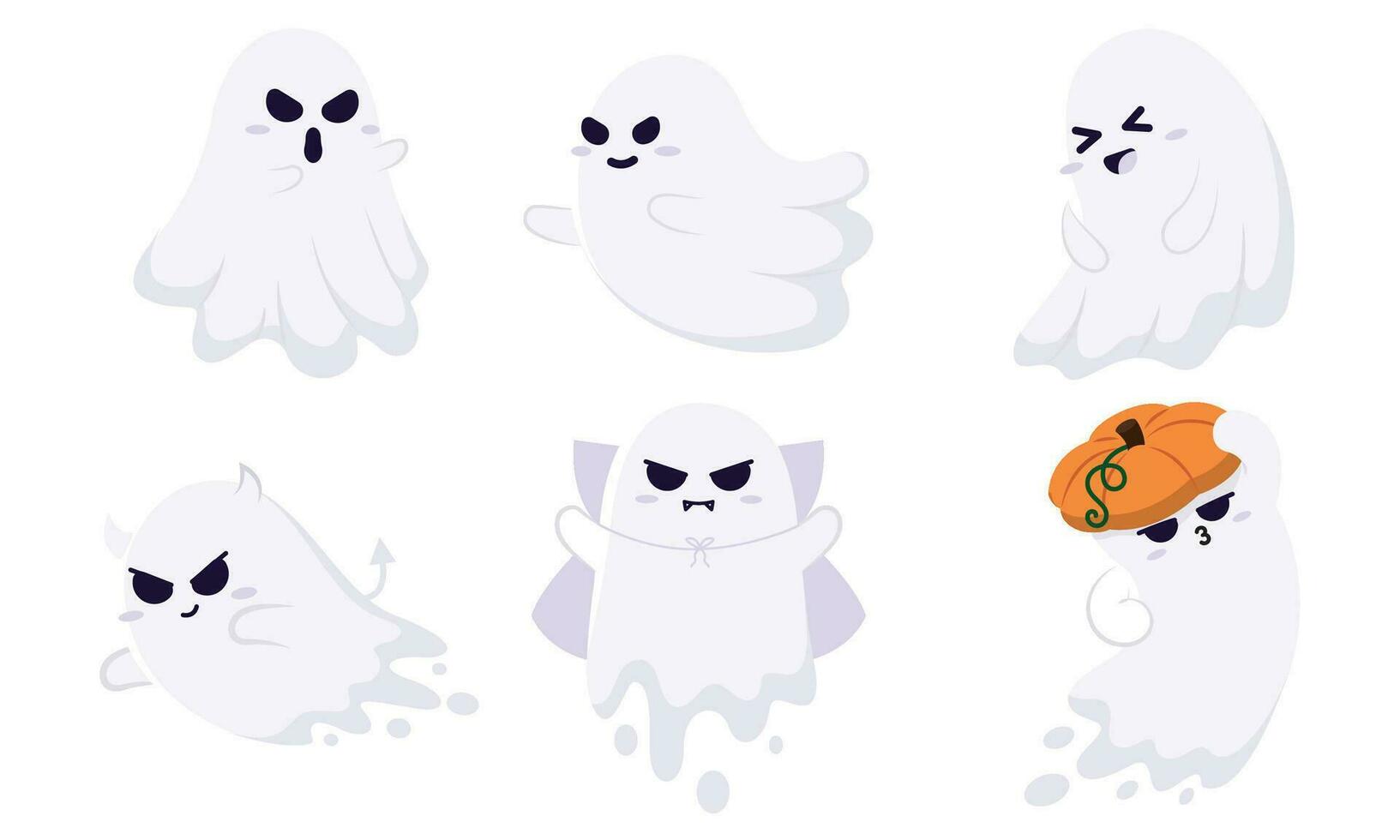 Set of cute halloween ghost characters Vector illustration