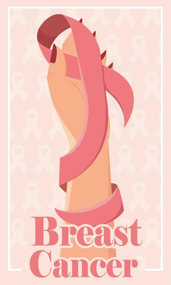 Breast cancer poster Pink ribbon Self-examination Vector illustration