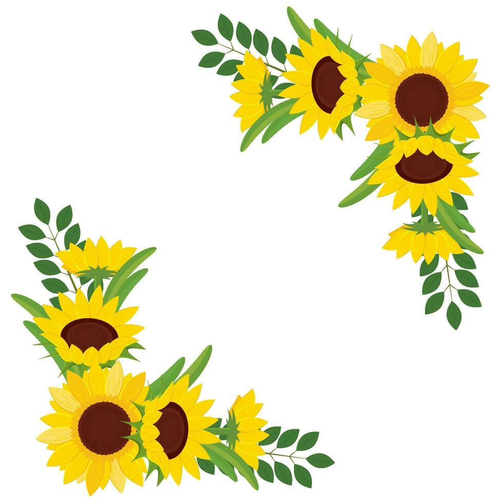 Colored sunflower border Flower border Vector illustration