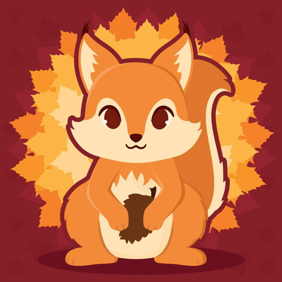 aislado linda ardilla otoño animal personaje vector ilustración