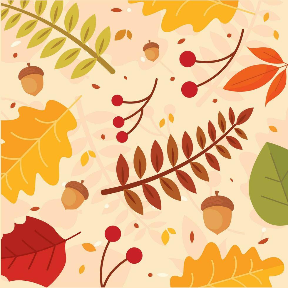 Autumn seasonal pattern background with leaves Vector illustration