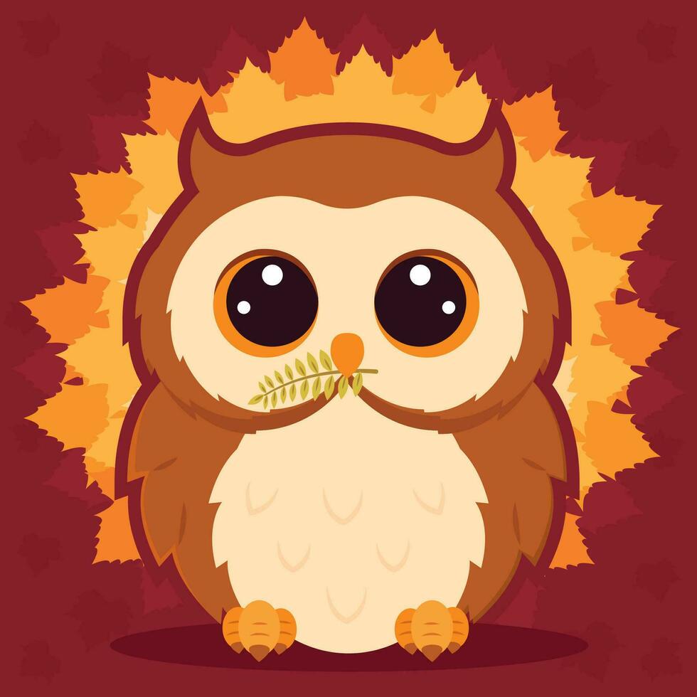 Isolated cute owl autumn animal character Vector illustration