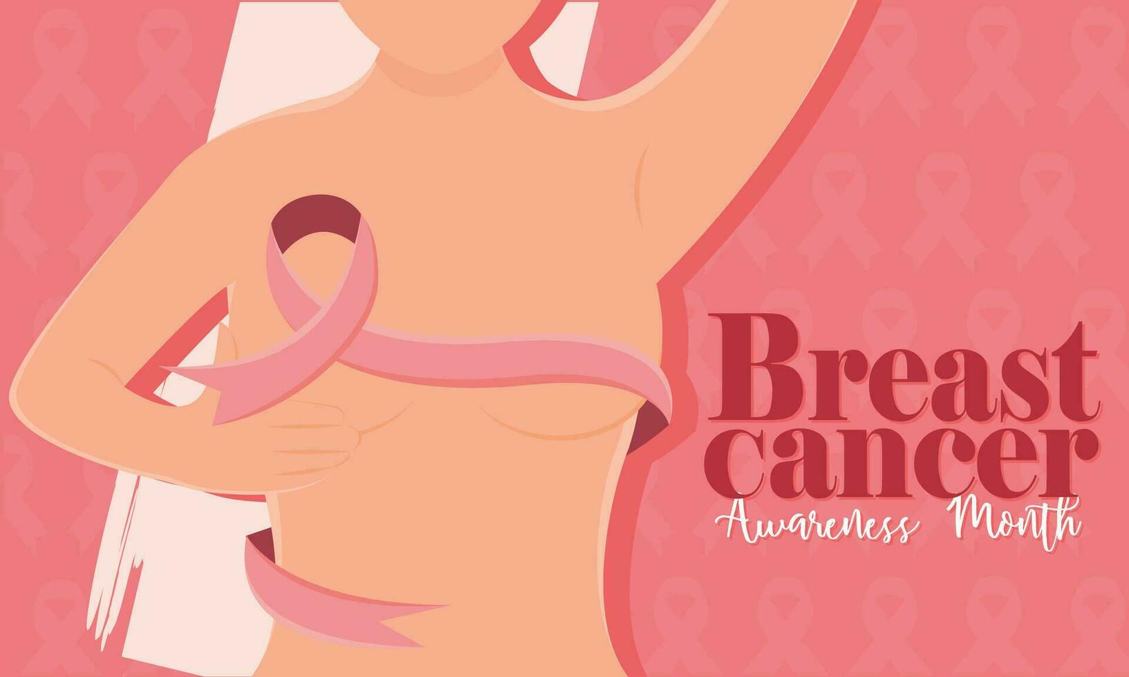 pecho cáncer póster rosado cinta autoexamen vector ilustración