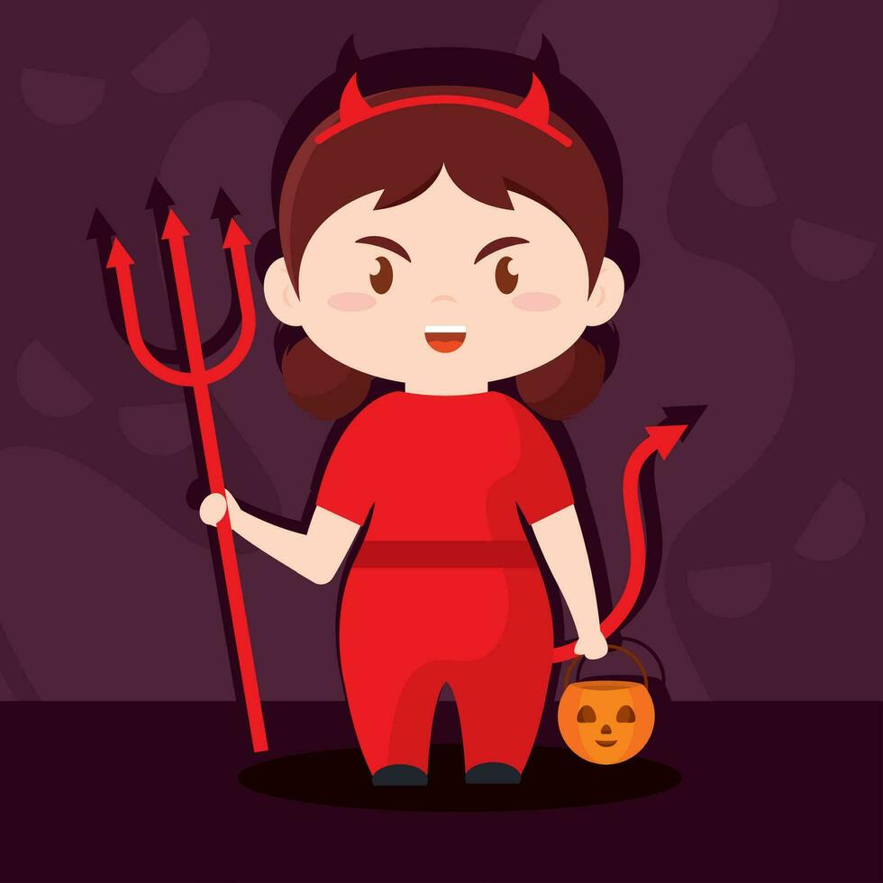 linda kawaii diablo disfraz Víspera de Todos los Santos temporada vector ilustración